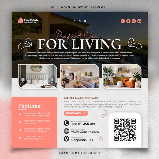 PSD perfect house for rent for social media post template