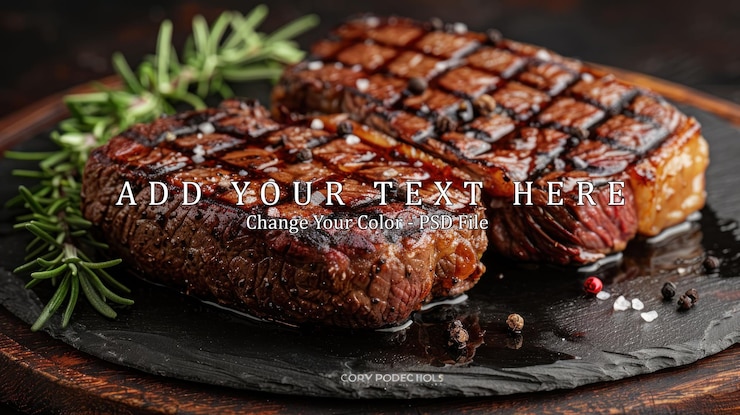 PSD perfectly grilled steak with rosemary