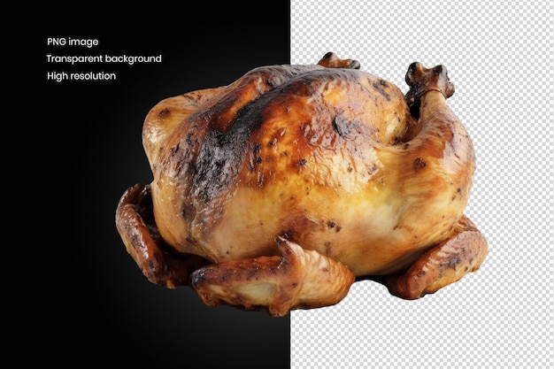 Perfectly roasted chicken on a pristine white background