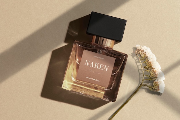 Perfume bottle label mockup psd