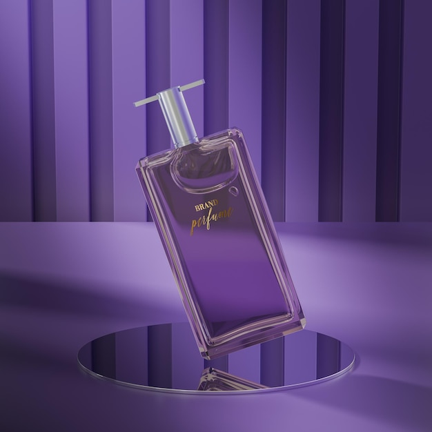 perfume bottle logo mockup on abstract purple background