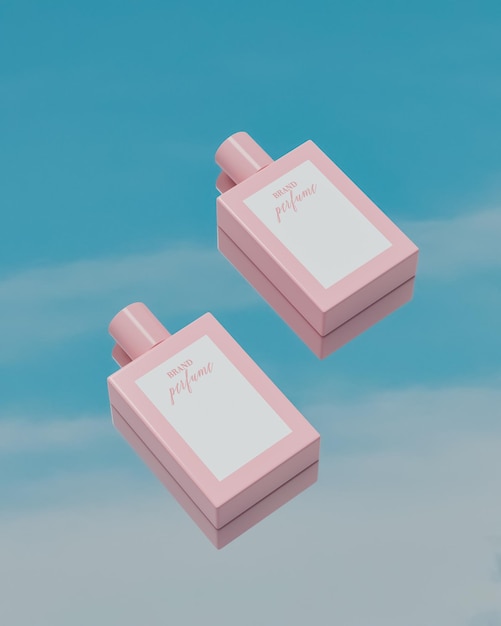 Perfume bottle logo mockup levitating in 3d rendering