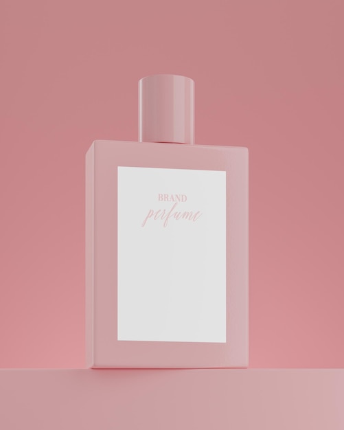 Perfume bottle logo mockup pink background 3d render