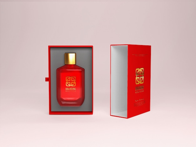 PSD perfume bottle logo mockup with box