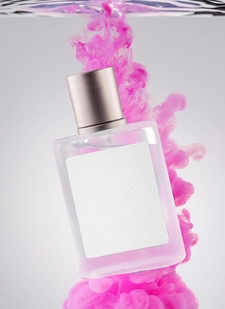 Perfume bottle and pink smoke