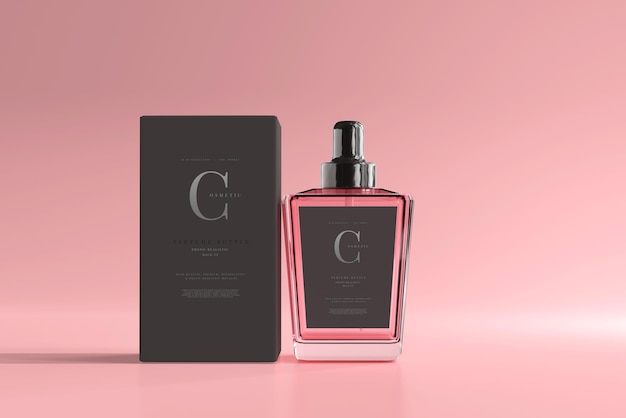 Perfume bottle with box mockup