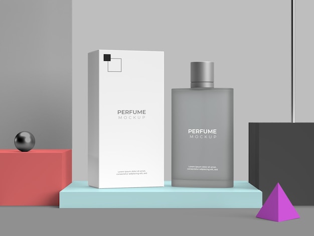 PSD perfume bottle with the box packaging mockup