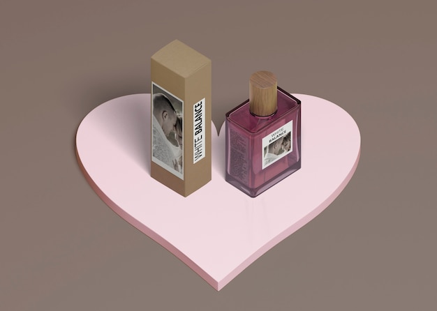 Perfume box and bottle on heart shape