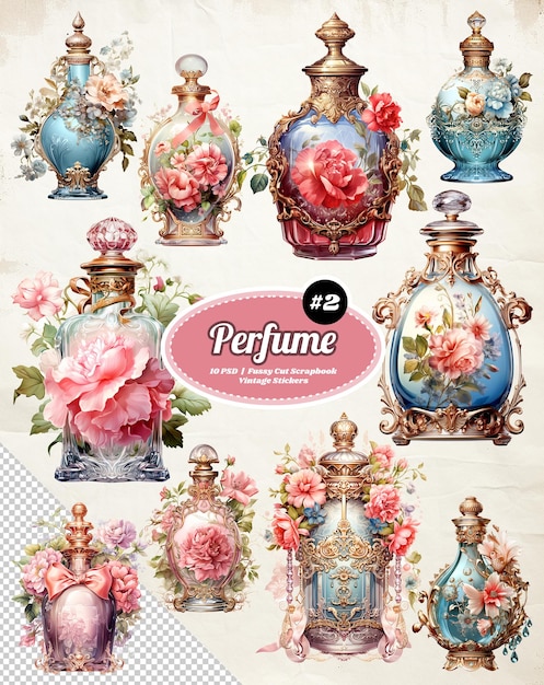 Perfume junk journal vintage stickers scrapbooking element