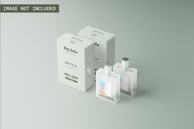 Mockup di confezioni di profumi vista ad angolo retto con bottiglia