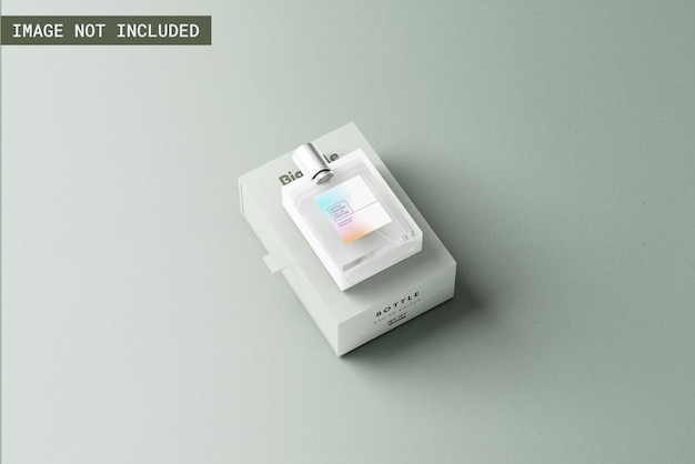 Perfume packaging mockup with bottle left angle view