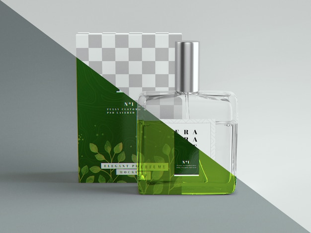 PSD mockup di profumo e packaging