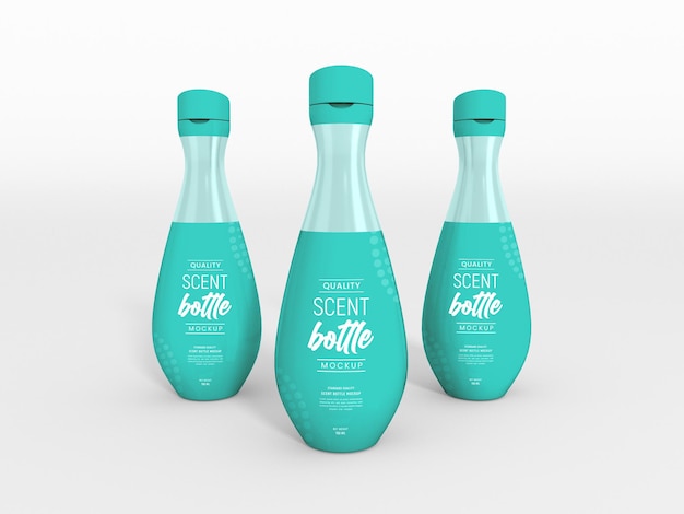 PSD mockup di imballaggio per bottiglie di profumo spray