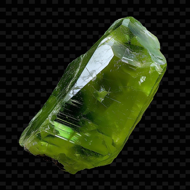 PSD pezzo di cristallo di peridoto con forma allungata arrotondata oggetto gradiente di colore verde su sfondo scuro