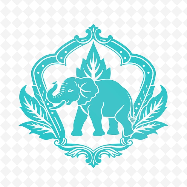 PSD perilla leaf emblem logo met decoratieve rand en elephant nature herb vector design collections