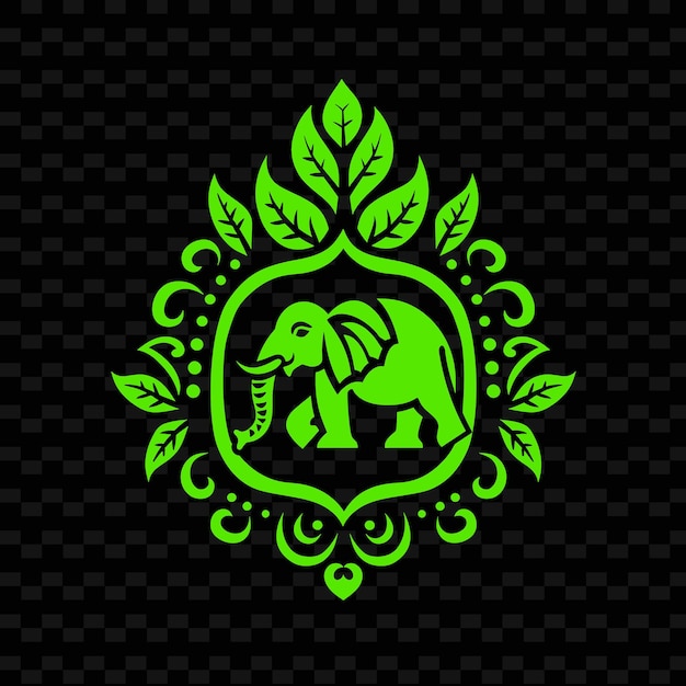 PSD perilla leaf emblem logo met decoratieve rand en elephant nature herb vector design collections