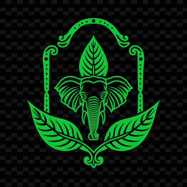 PSD perilla leaf emblem logo with decorative border and elephant nature herb vector design collections