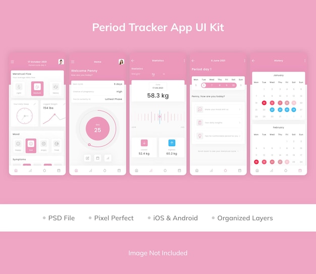 PSD periode tracker app ui kit