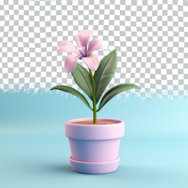 PSD periwinkle flower in pink flowerpot on transparent background