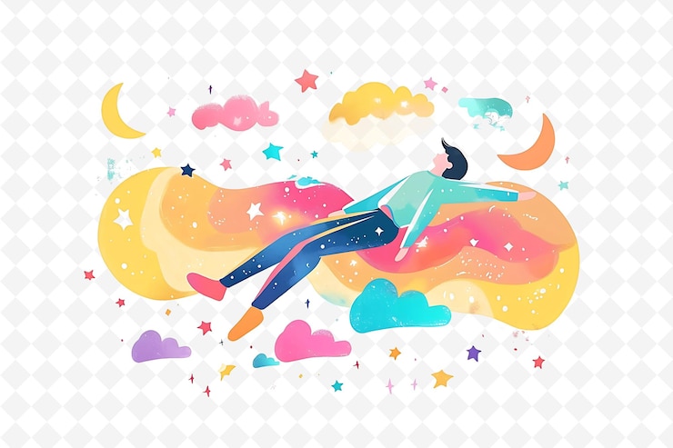 PSD 背中に本を背負った雲の中の人