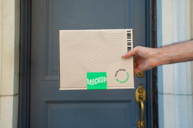 Person delivering mail package mock-up