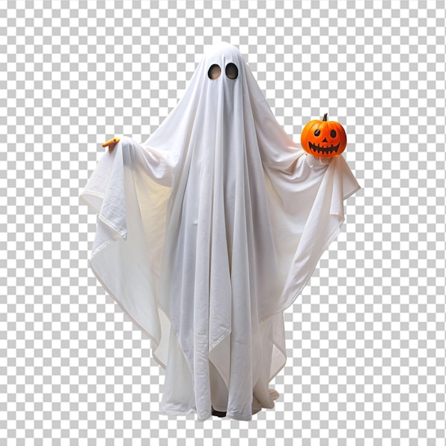 PSD person in ghost costume on transparent background