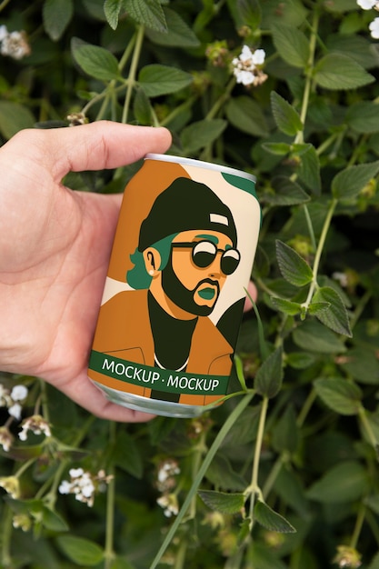 PSD person holding can mockup