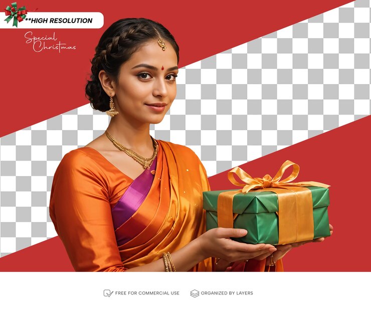 PSD a person holding a christmas gift by png template