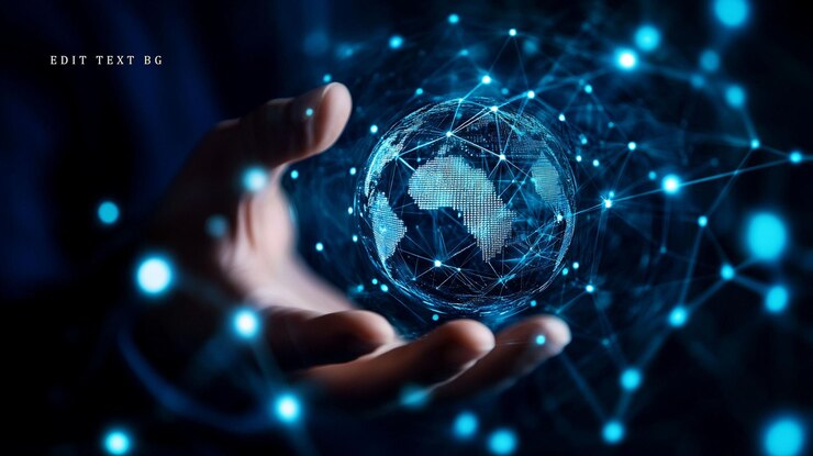 PSD person holding glowing digital globe network connections