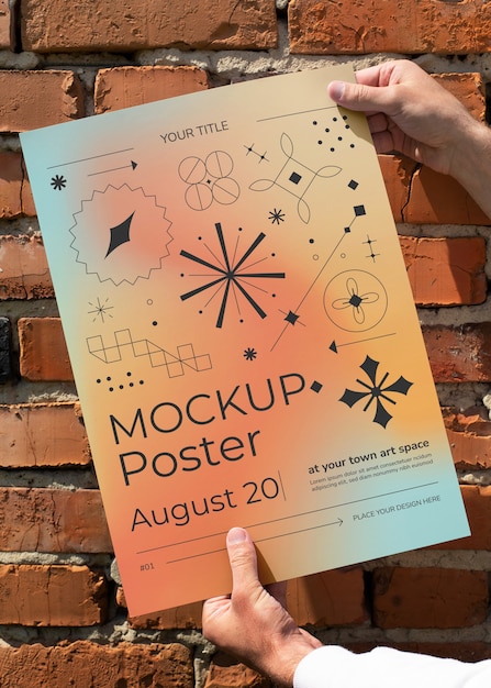 person holding gradient poster mock-up for festival