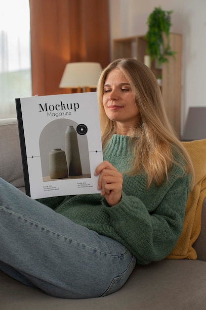 Person holding magazine mockup