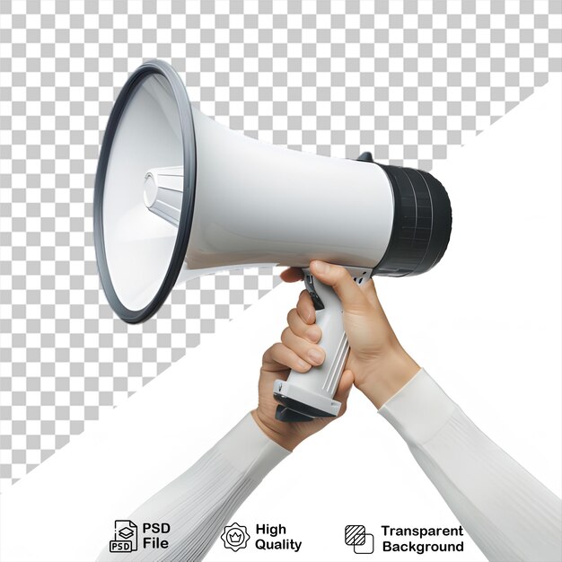 A person holding a megaphone on transparent background