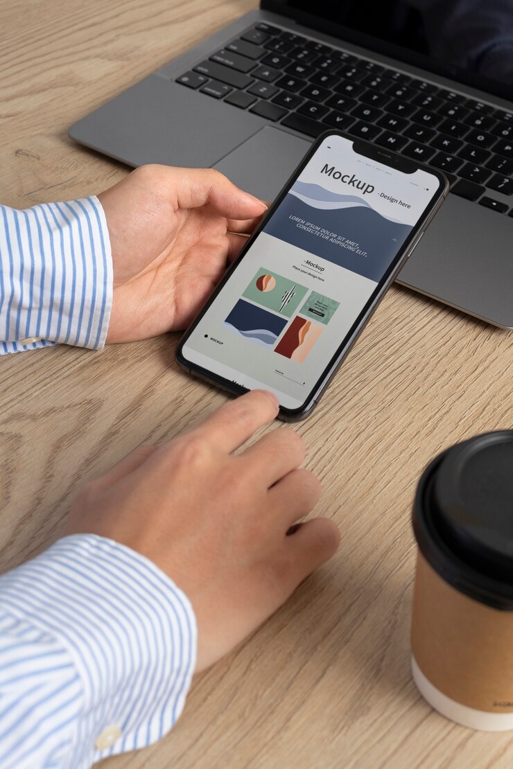 PSD person holding phone mockup