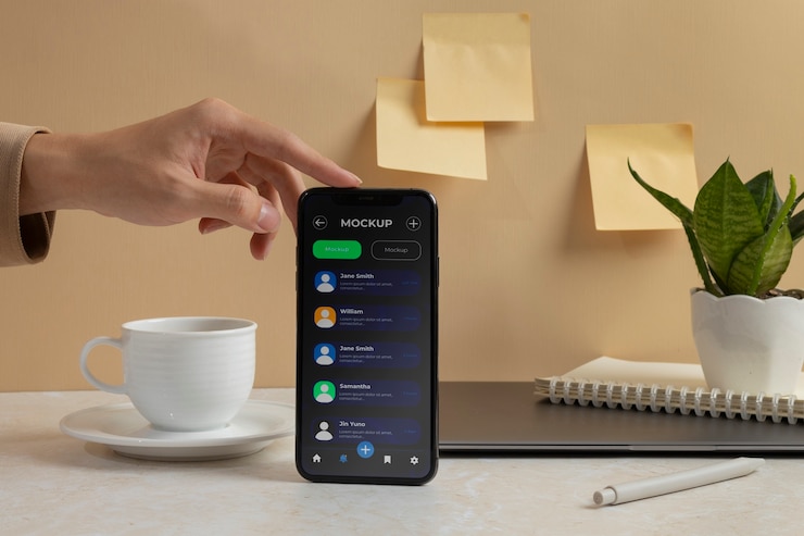 PSD person holding phone mockup