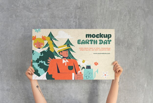 Person holding a signboard mockup for earth day