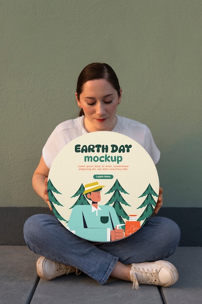 Person holding a signboard mockup for earth day