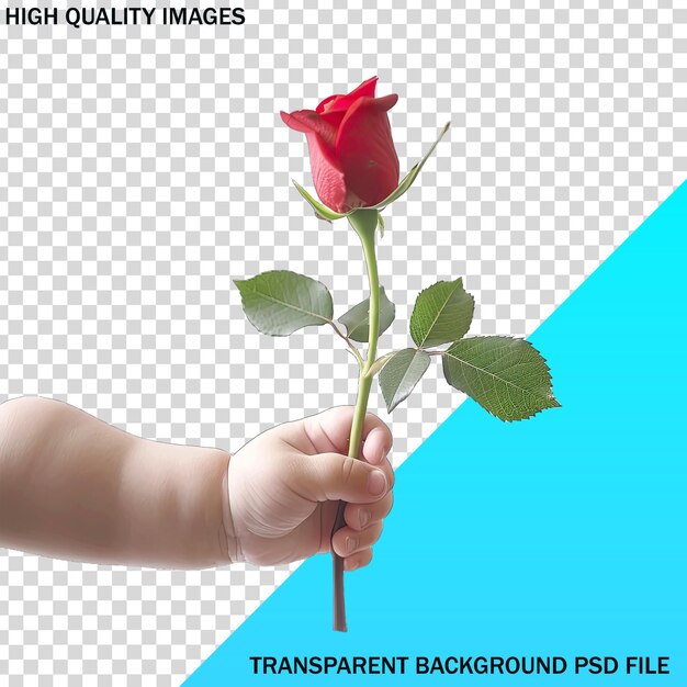 PSD a person holds a rose in front of a blue background