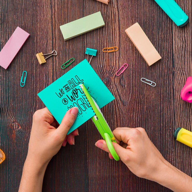 PSD person at home doing crafting work 