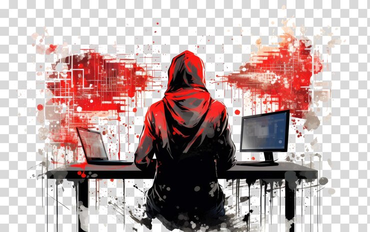 PSD a person in a hoodie is sitting at a computer with a computer on the screen