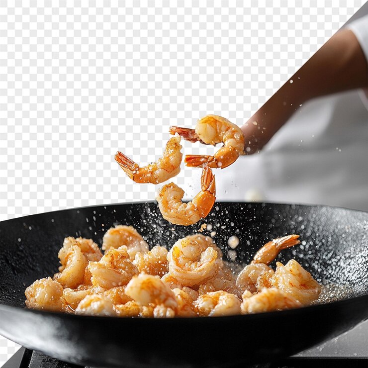 PSD a person is cooking food in a frying pan with the letter c on it