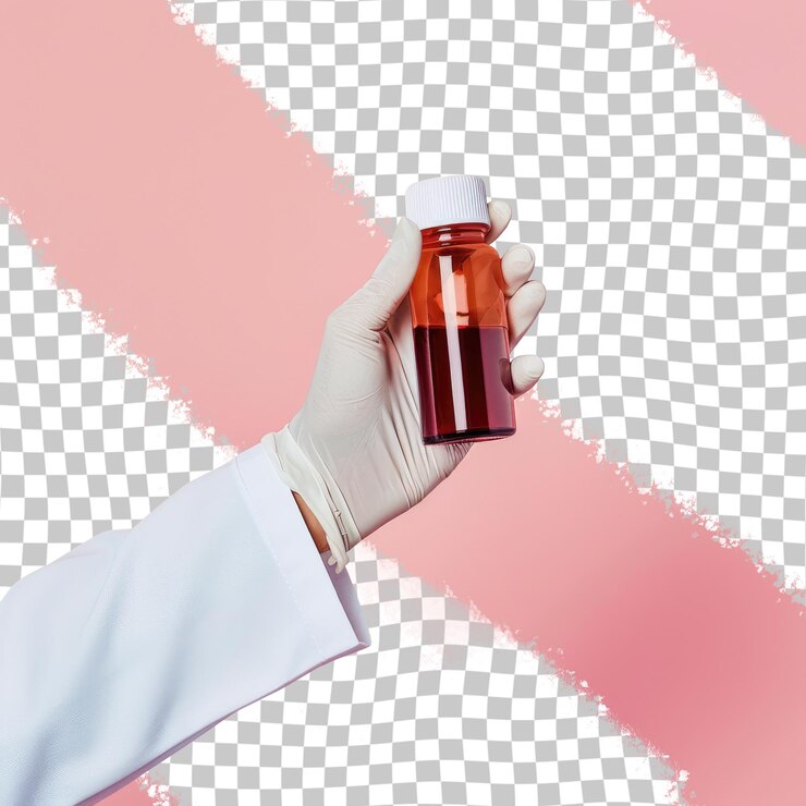 PSD a person is holding a bottle of medicine in their hand
