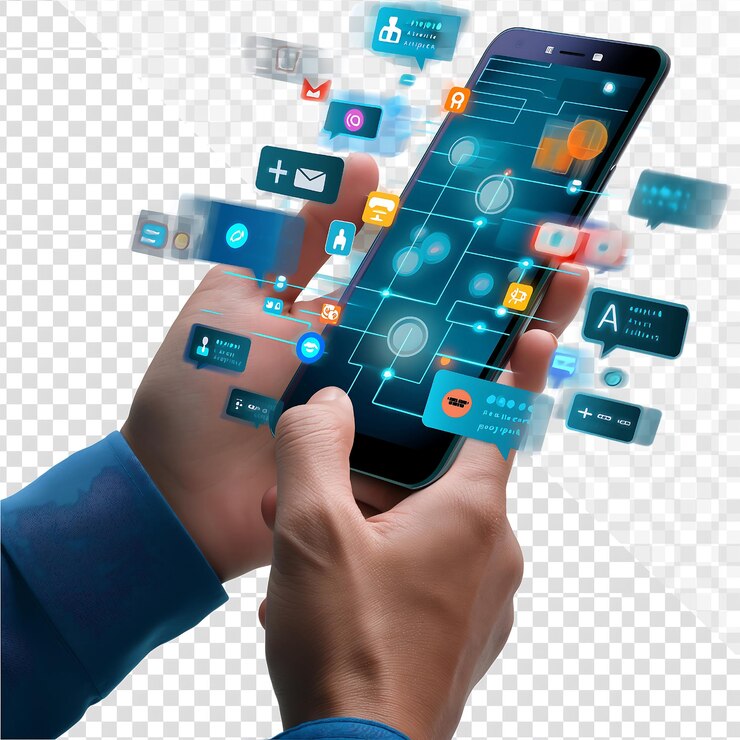 PSD a person is holding a phone with the word internet on it