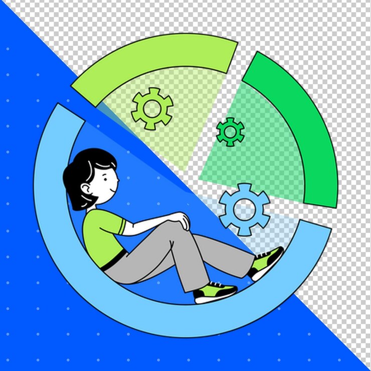 PSD a person is sitting in a circle with gears and a person sitting in it