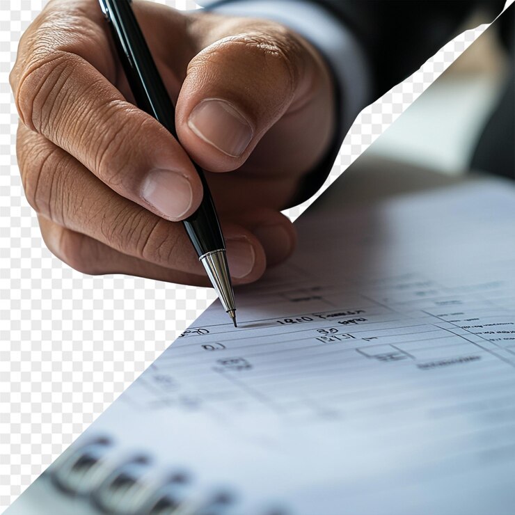 PSD a person is writing on a piece of paper with a pen