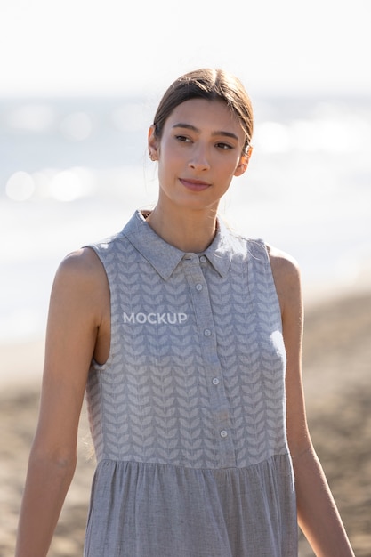 Person modeling eco clothing on the beach