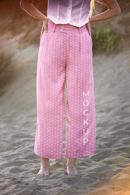 PSD person modeling eco clothing on the beach