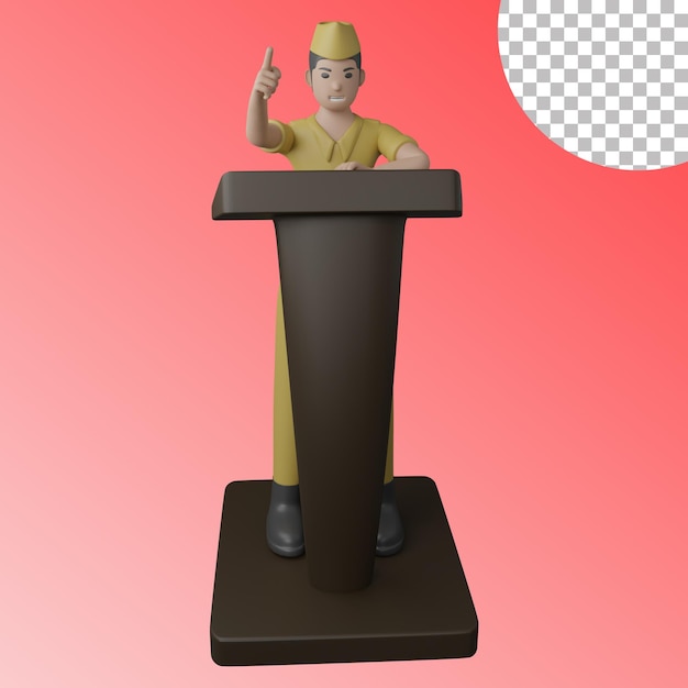 PSD person on podium pointing in front of veteran 3d