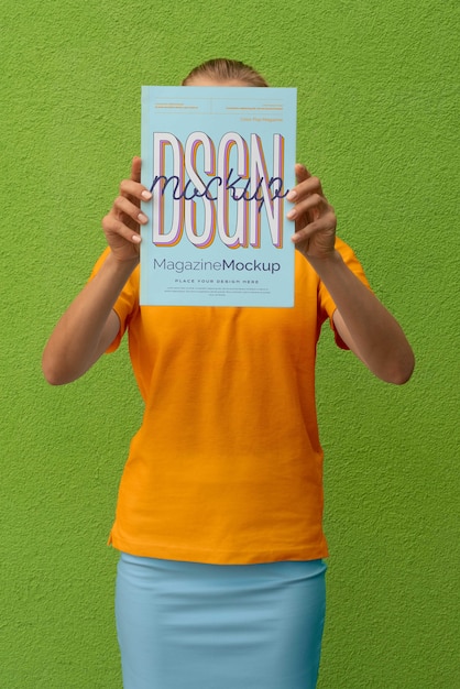 person reading color pop magazine with cover mockup