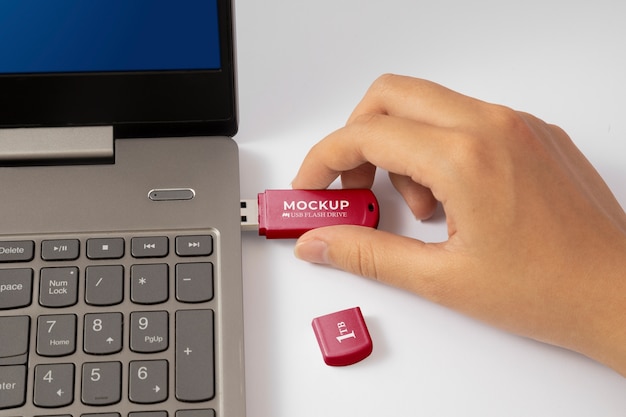 PSD person's hands holding usb memory stick