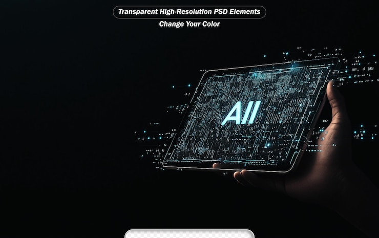 PSD the person showing ai technology that connects information to various systems
